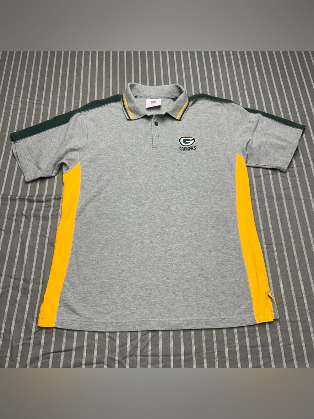 Vintage Green Bay Packers NFL Polo Shirt Gray Yellow Mens Large Football